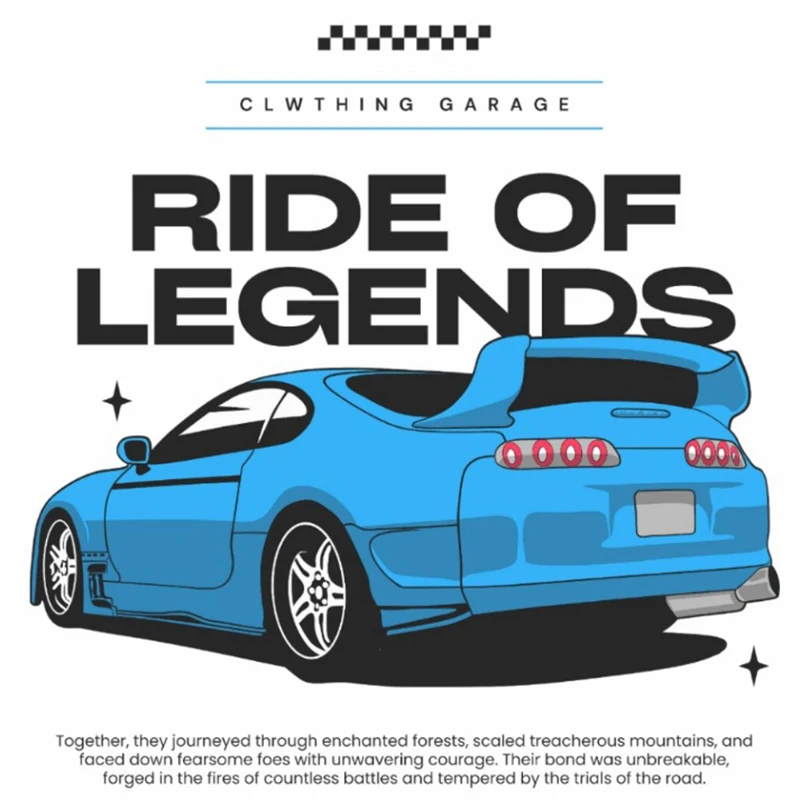 Ride of Legends - Blue Turbo Sports Car T-Shirt 100% Cotton O-Neck Short Sleeve Summer Casual Mens T-shirt Streetwear