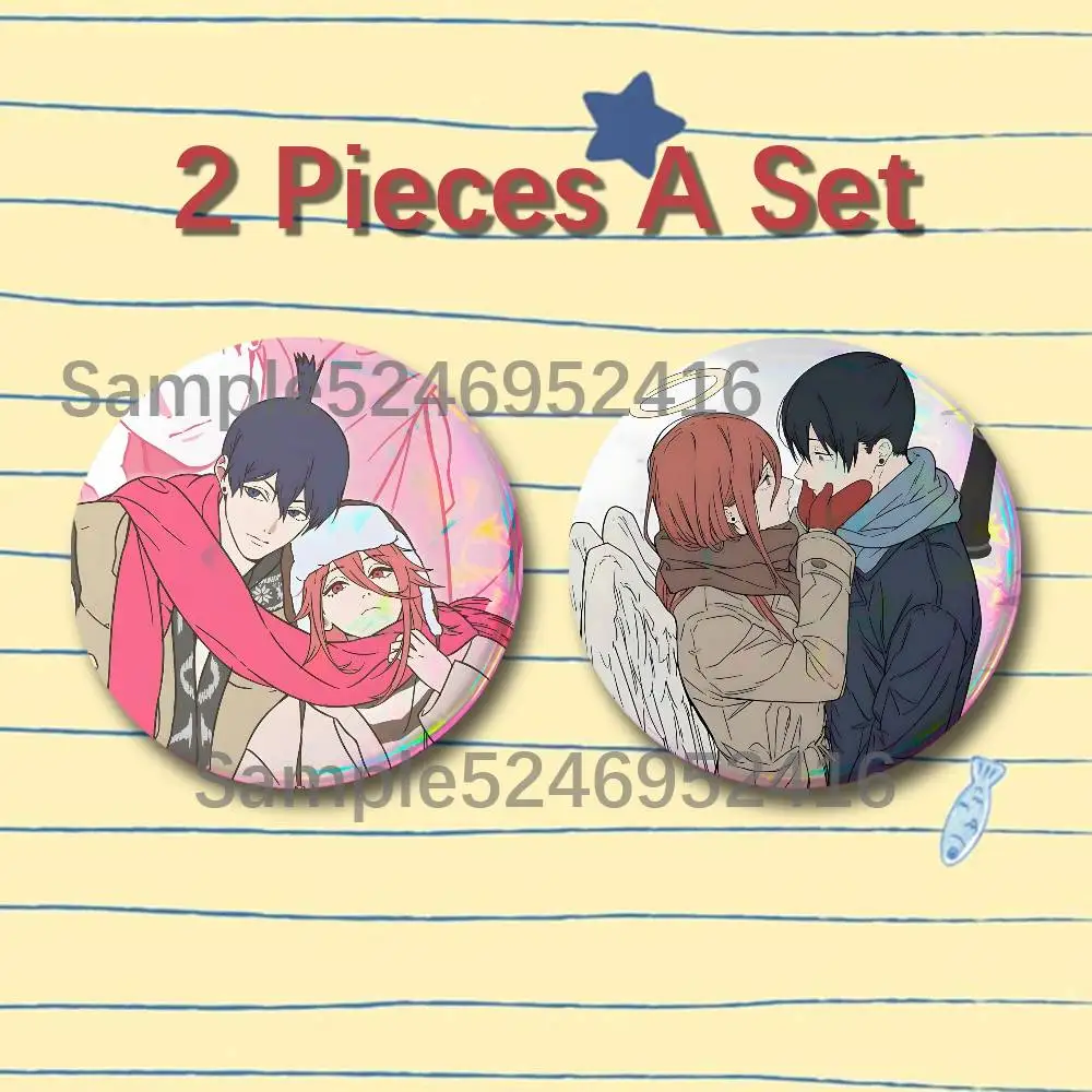 AkiAngel C-Chainsaw Man 2 Pieces Set Badge Set Fashion Brooches for Women Men Backpack Accessory Bag Badge Jewelry Gift