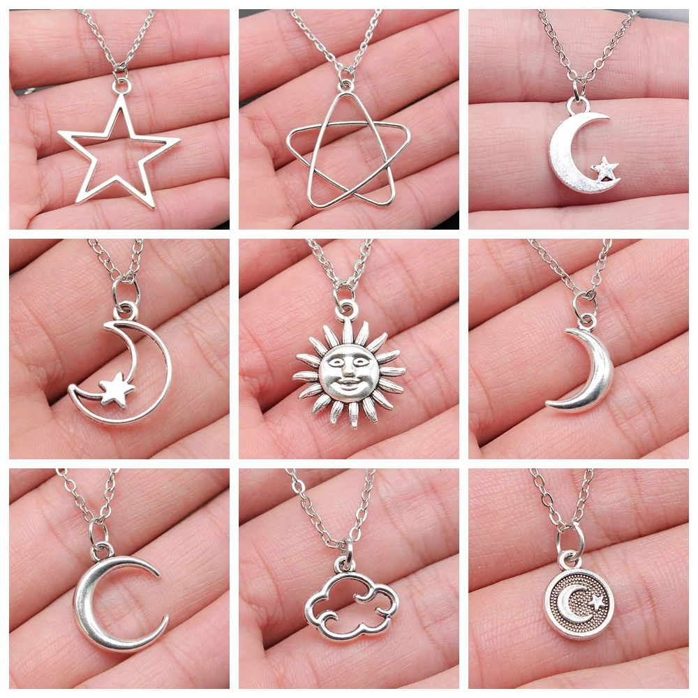 Collar con colgante de sol, luna y estrella, 33 estilos, muy vendido, para chicas y mujeres, regalo para fiestas, collar corto tipo gargantilla.