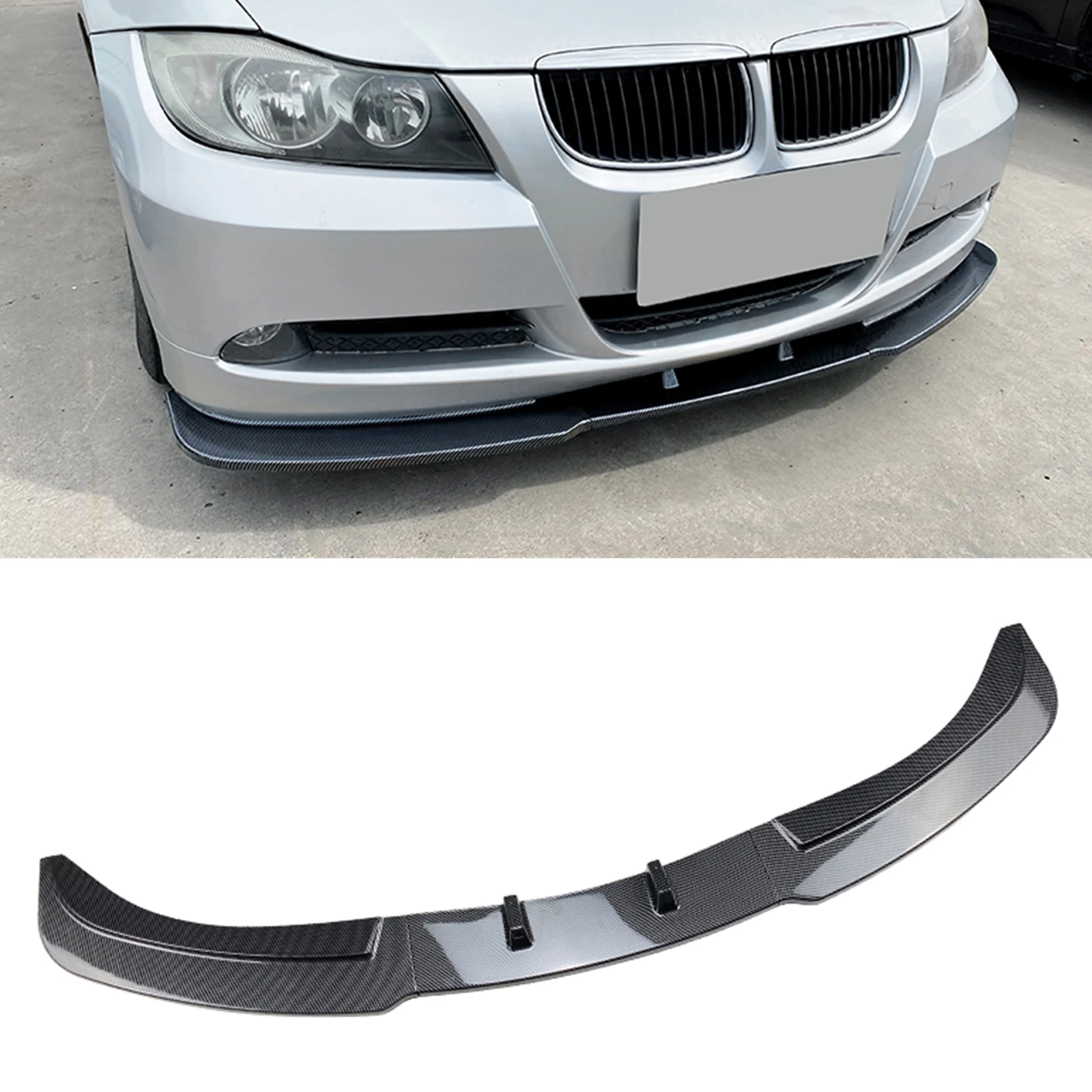 Front Bumper Spoiler Lip For BMW 3 Series E90 E91 2005-2008 320i 330i Base Sedan Carbon Fiber Look/Gloss Black Splitter Blade