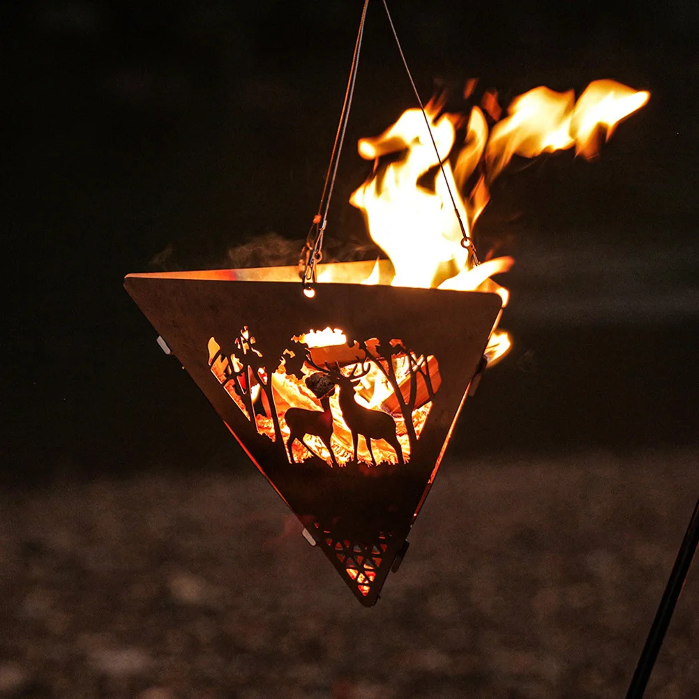 

Triangle Hanging Stove Outdoor Portable Detachable Campfire Bbq Stove Adjustable Metal Bonfire Platform Lightweight Firewood