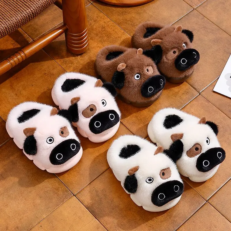 الفتيات شتاء جديد دافئ فروي لطيف البقرة تصميم الاطفال إيفا النعال سميكة وحيد عدم الانزلاق الوالدين الطفل أحذية قطنية للاستخدام المنزلي #6