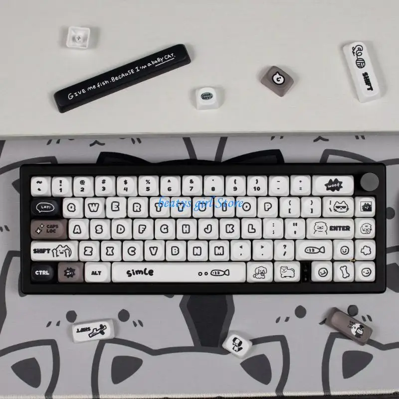 

C7AB ANSI Compatible Mechanical Keyboards Keycaps MOA Profile Dyes Sub PBT 140Key Cute Cats Puppies Theme for MXes Switches