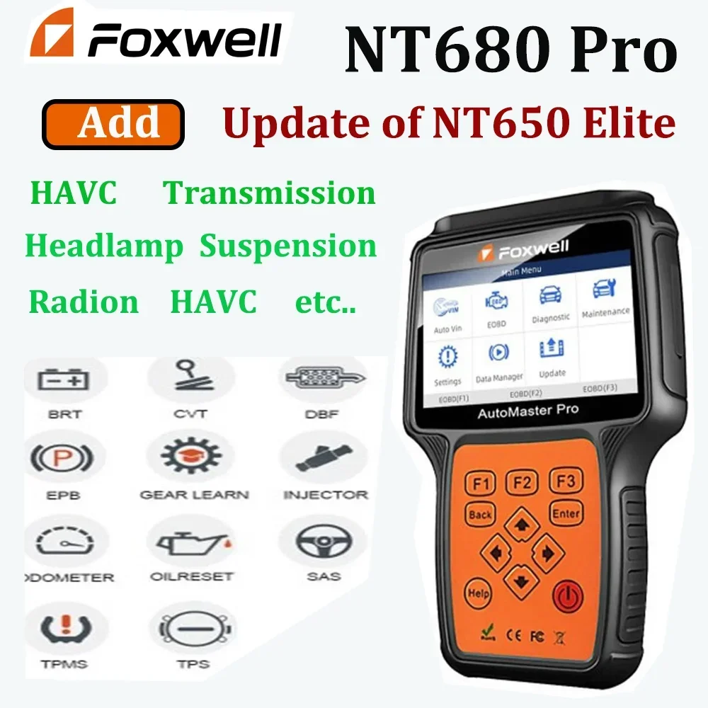 Foxwell NT680 Pro All Systems Car Scanner Diagnostic Tools With Oil Light/Service Reset+EPB Functions Automotive Obd2 Scanner