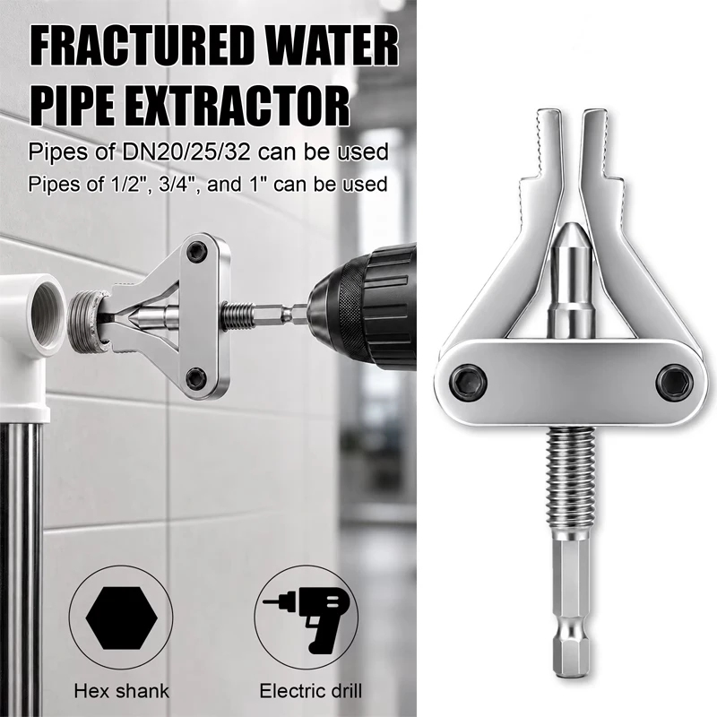 Pipe Extractor Tool Broken Thread Puller Hex Shank Power Drill for PPR PVC Plastic MPP Pipes DN20/25/32 1/2″ 3/4″ 1″ Inch