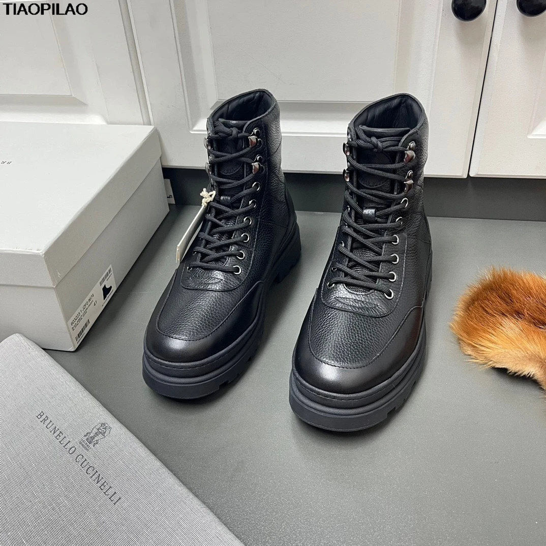 Luxury Designer Men's Short Boots Casual Platform Autumn And Winter Men's Work Boots Genuine Leather Wool Boys' Shoes