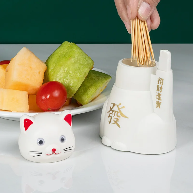 Cartoon Cute Fortune Cats Toothpick Box Home Living Room Table Ornaments Creative Press The Automatic Rise Toothpick Box