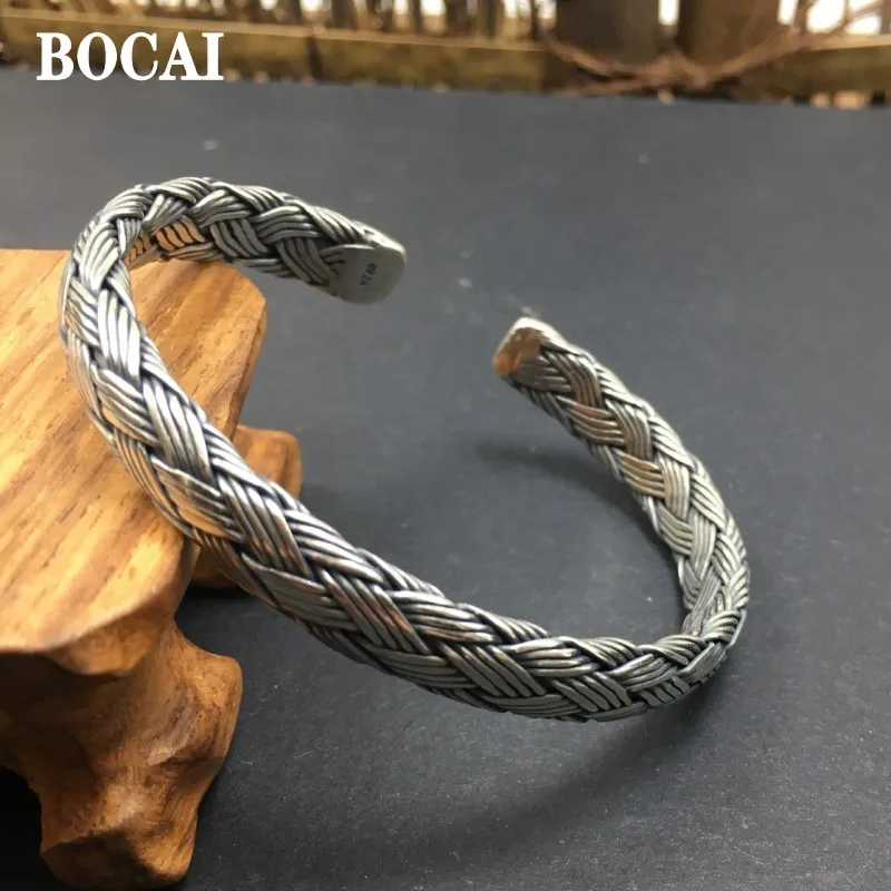 

BOCAI Genuine Real S925 Silver Personalized Retro Twist Hand-Woven Open Fashion Men's and Women's Bracelets Trendy Gifts
