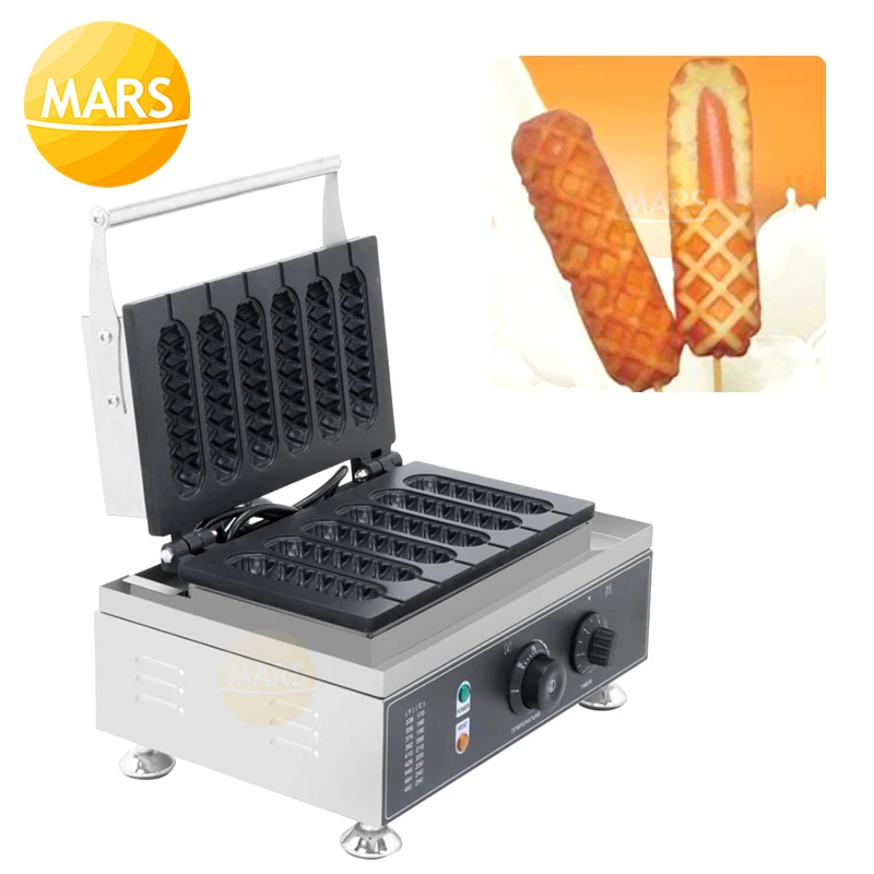 

Kitchen Equipment Muffin Hot Dog Waffle on a Stick Maker Machine Stainless Steel 6 Slices Frehch Corn Dog Baker for Sale