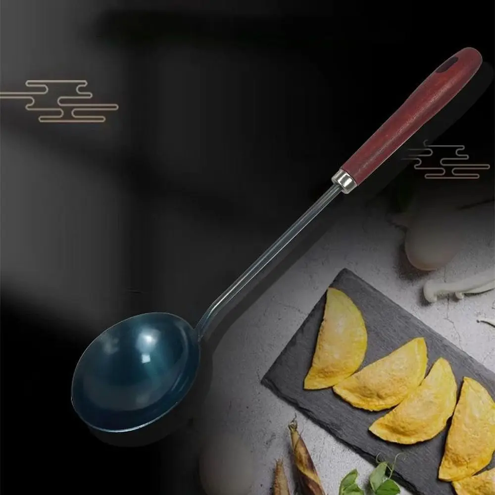 

Durable Iron Wood Long Handle Spoon Anti-scalding Handmade Frying Spoon Non Stick Eggs Dumplings Spoon Kitchen Tool