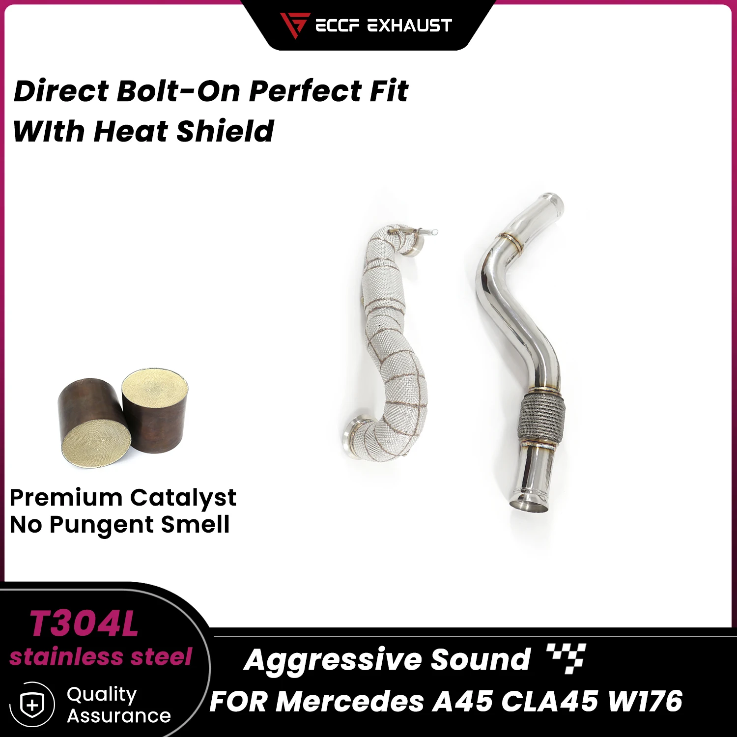 

ECCF Sporty High quality Downpipe With Heat Shield&Front pipe For Mercedes A45 CLA45 W176 High Flow Performance Upgrade
