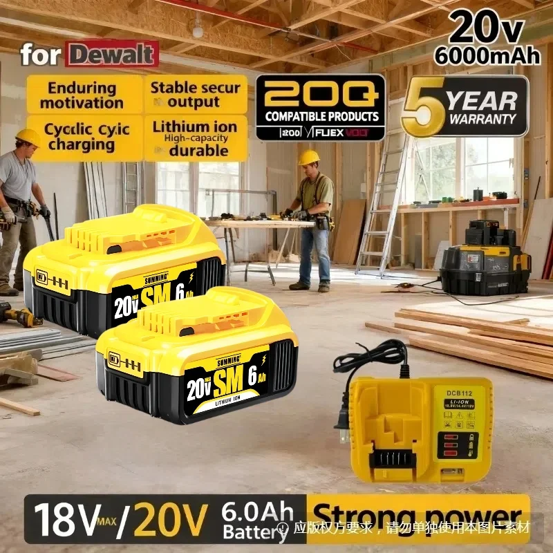 

Genuin 20V 6.0Ah Lithium-Ion Replacement Batteries for Dewalt Electric tool Compatible with for DCB200 DCB205 DCB206 & More