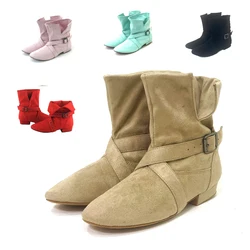 WUXIJIAO-Botas de baile de gamuza suave para mujer, botines de tacón de 1CM, 2CM, 3CM y 4CM, color Beige, color verde Turoqise