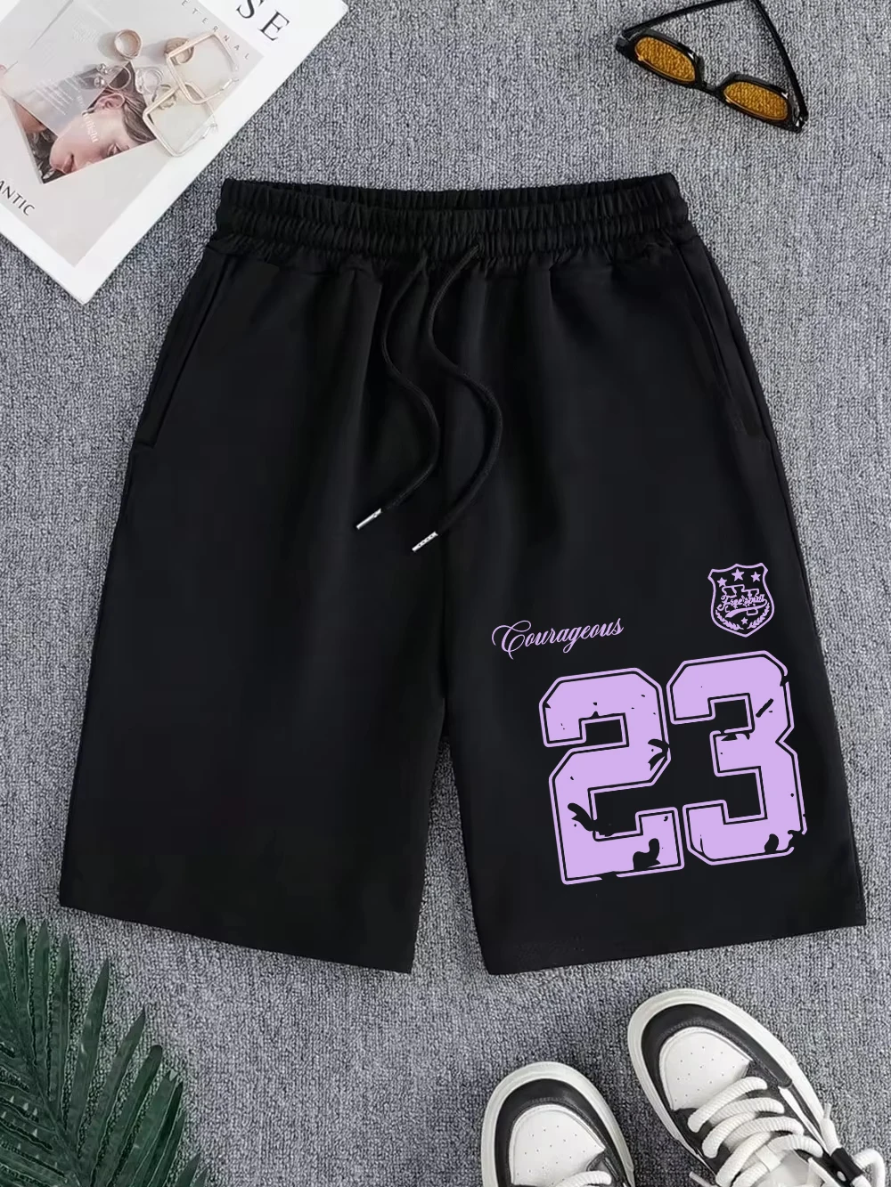 

Courageous Numbers 23 Prints Pants Mens Basics High Waisted Wide Knee Length Shorts Summer Oversize Shorts Casual Pocket Clothes