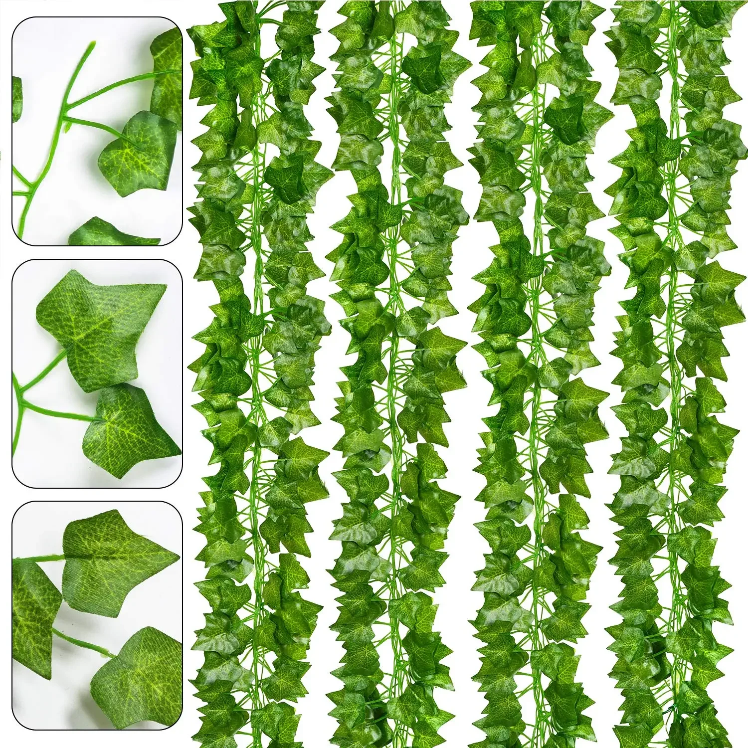 

6pcs Strands Artificial Ivy Leaf Plants Vine Hanging Garland Fake Foliage Flowers Home Kitchen Garden Office, Green