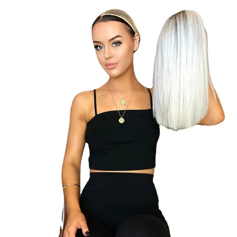 Nuovo stile di parrucca da donna tinta Bobo capelli corti sfumatura da nero a bianco capelli corti lisci parrucca di Halloween copricapo