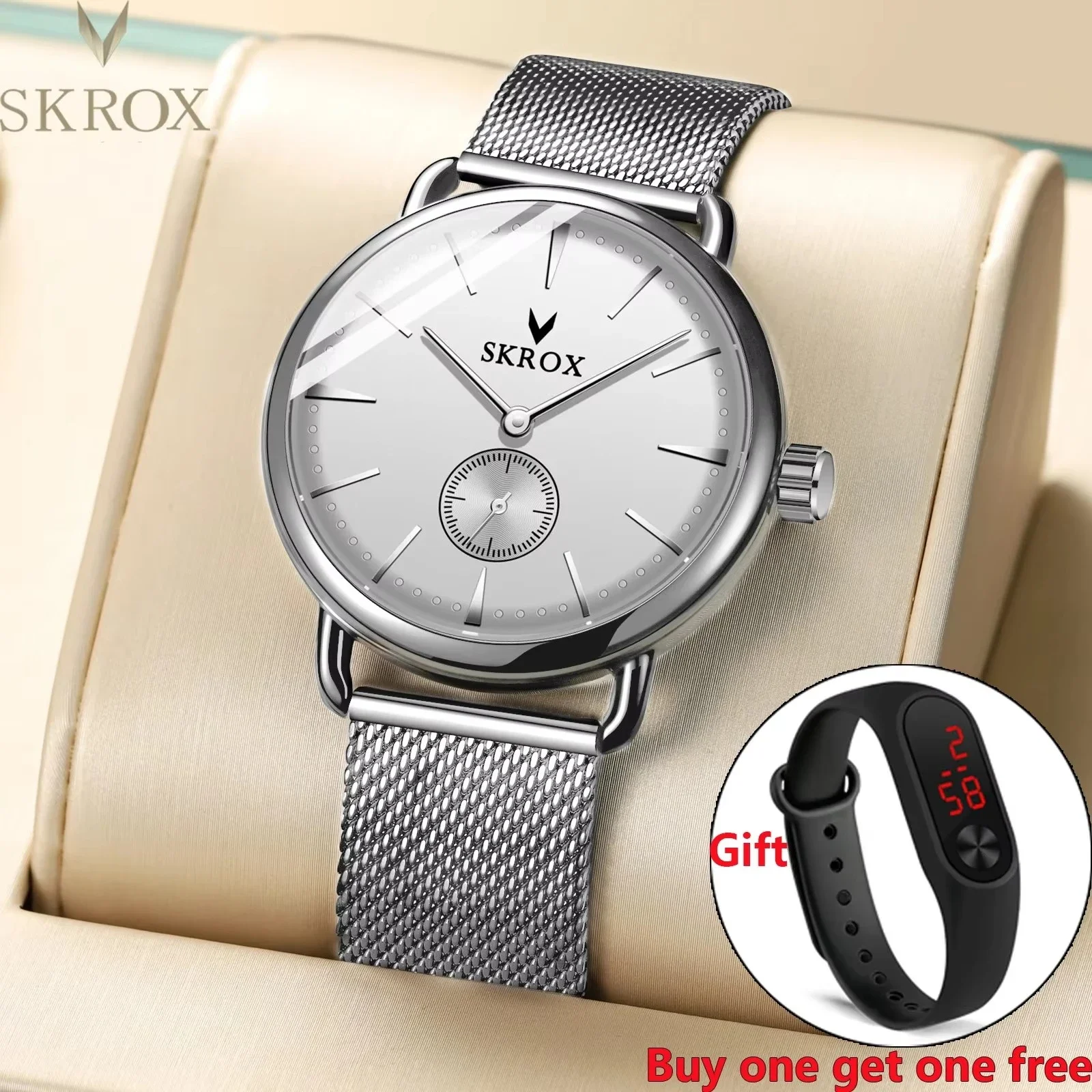 

Luxury Brands SKROX Ultra-Thin Mechanical Men's Watch High-End Elegant Design with Mesh Strap Manual Movement Wind-Up Clockwork