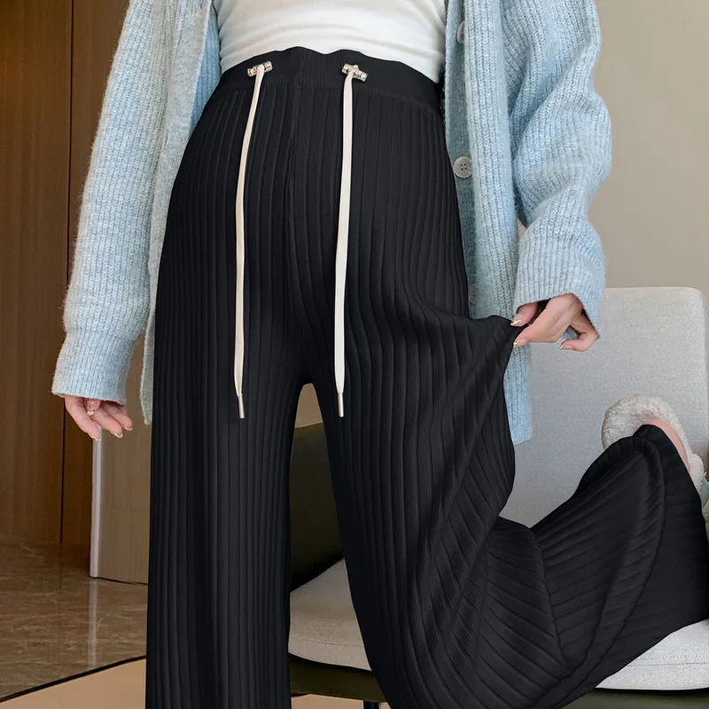 2024 Autumn Fashion Maternity Pants Straight Wide Leg PantsKnit Vertical Grain High Waist Trousers Clothes for Pregnant Women