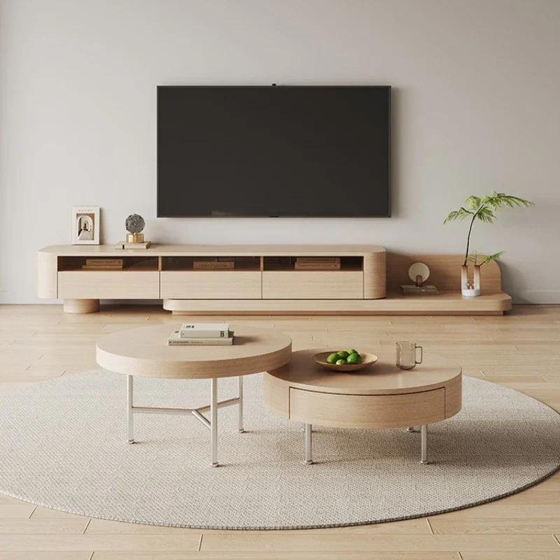 Nordic modern simple log color, floor-to-ceiling TV cabinet, home living room Japanese style