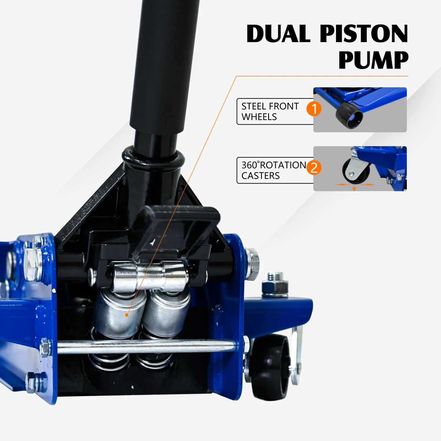 3T Heavy Duty Double Pump Floor Jack Foot Model - Horizontal Pump