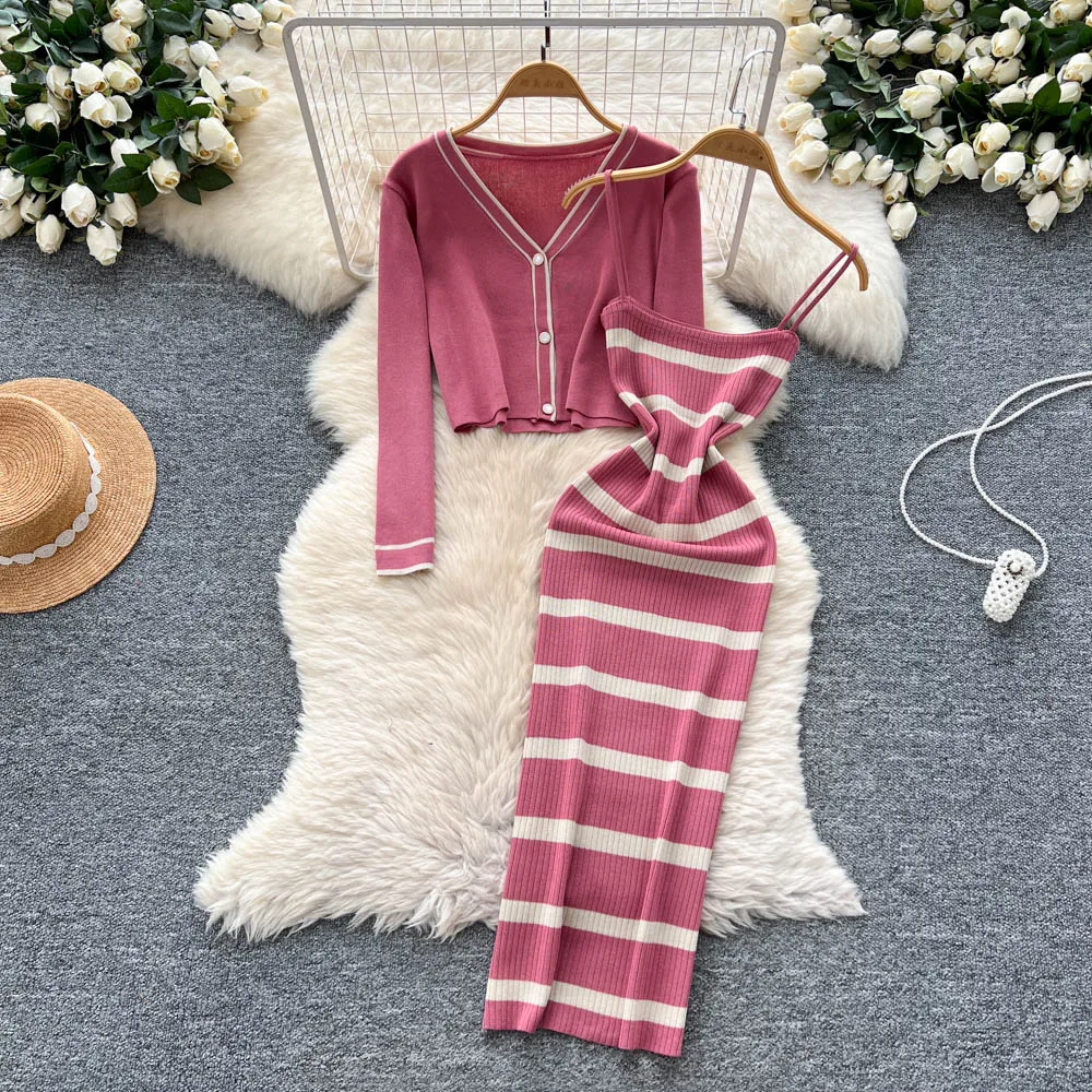 

sexy basics striped Knit slim Dress Chic Summer Beach fairycore Vestidos Vacation pencil dress women clothing