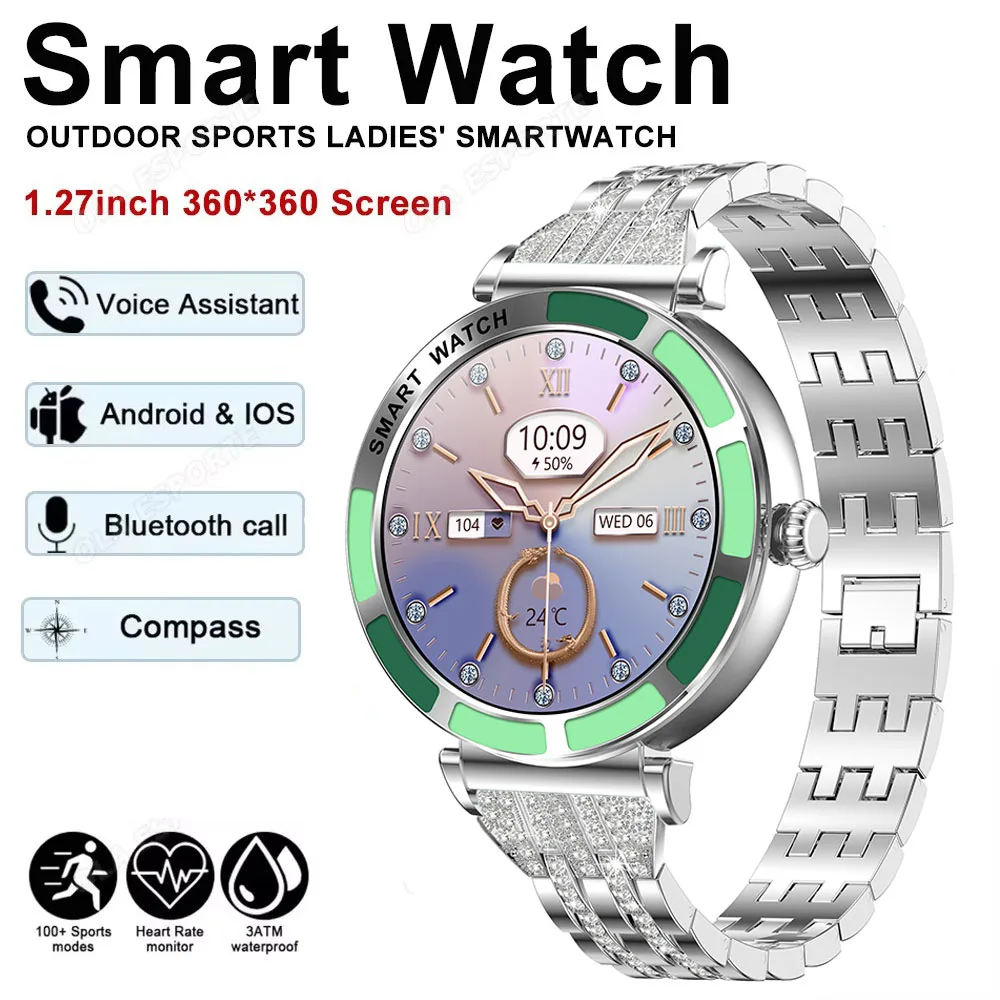 Diamond Smartwatch Women Luxury HD Screen Bluetooth Call Fitness Tracker Health Monitoring Android iOS Ladies Smart Watch