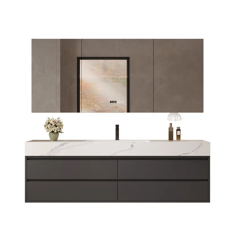 Bathroom cabinet, rock slab hot bending integrated basin, ceramic basin, toilet washstand, hand wash face double basin cabinet