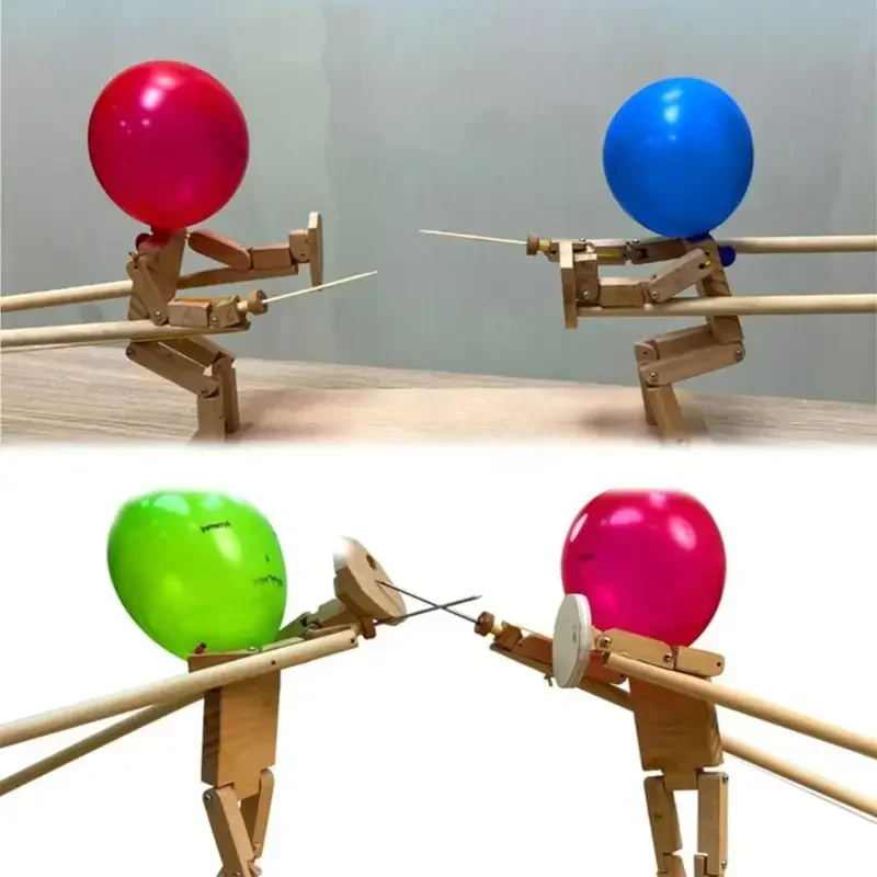 Balloon Bamboo Man Battle Wooden Bots Battle Game Two-Player Balloon Bamboo Man Battle Party Supplies Free Gift Of 4 Weapons