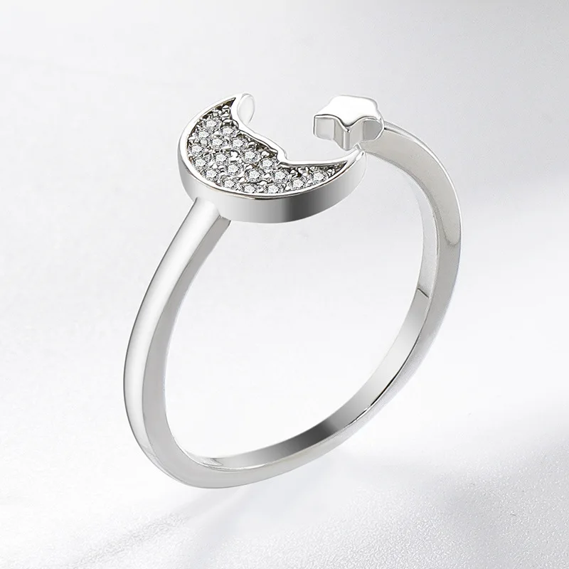 2026 Korean-style fashionable ladies' star and moon open-ended ring - simple and exquisite jewelry and accessories