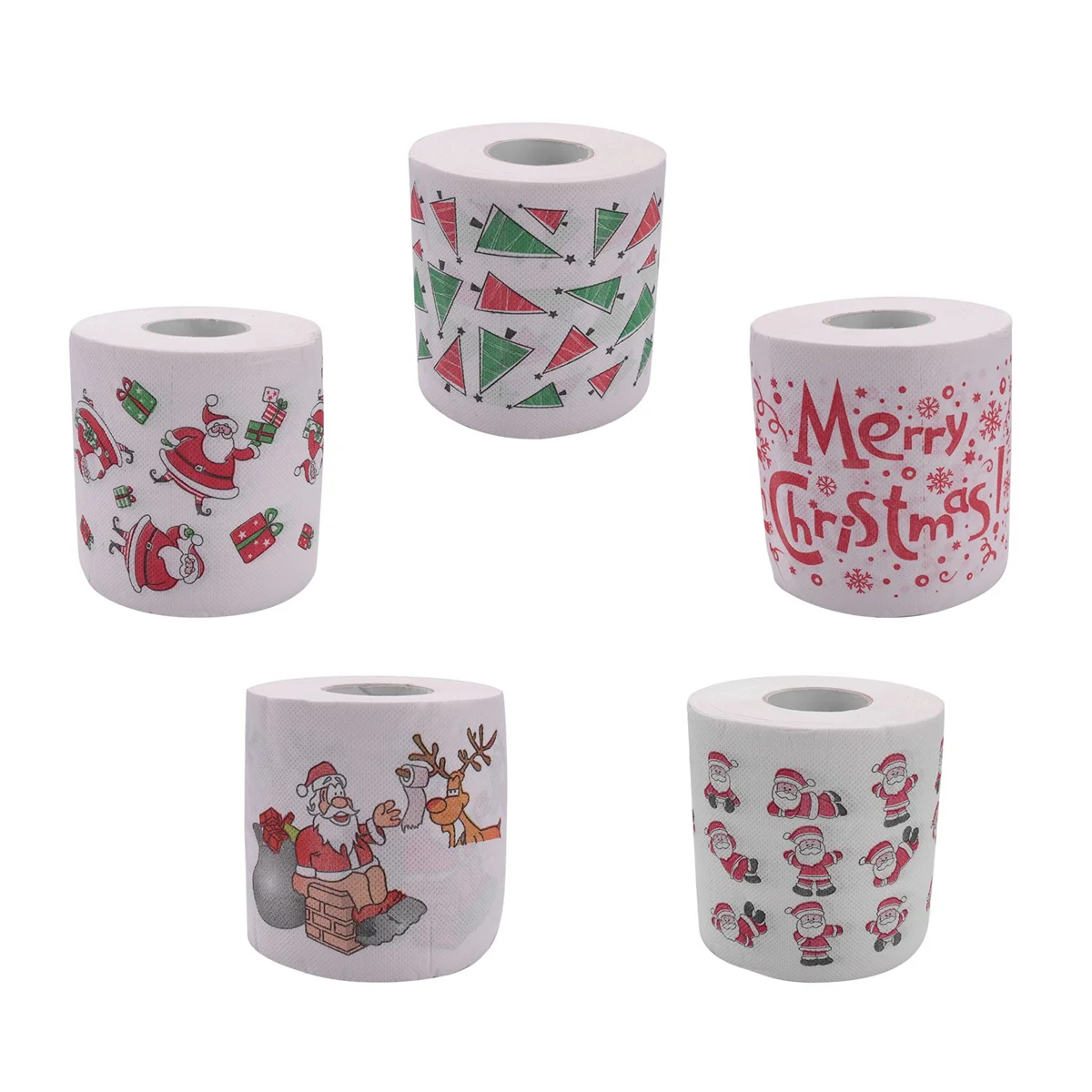 Rollo de papel de Papá Noel, 5 estilos, toallas de papel tisú, adornos navideños, papel higiénico para habitación de oficina y Papá Noel, 5 rollos