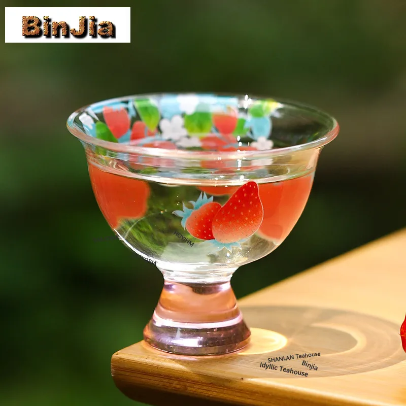 BAEJORIA 2pc/lot Glass Strawberry High Foot Teacup Zen Tea Bowl Single Cups Tea-tasting Meditation Cup Jianzhan Master Cups 45ml