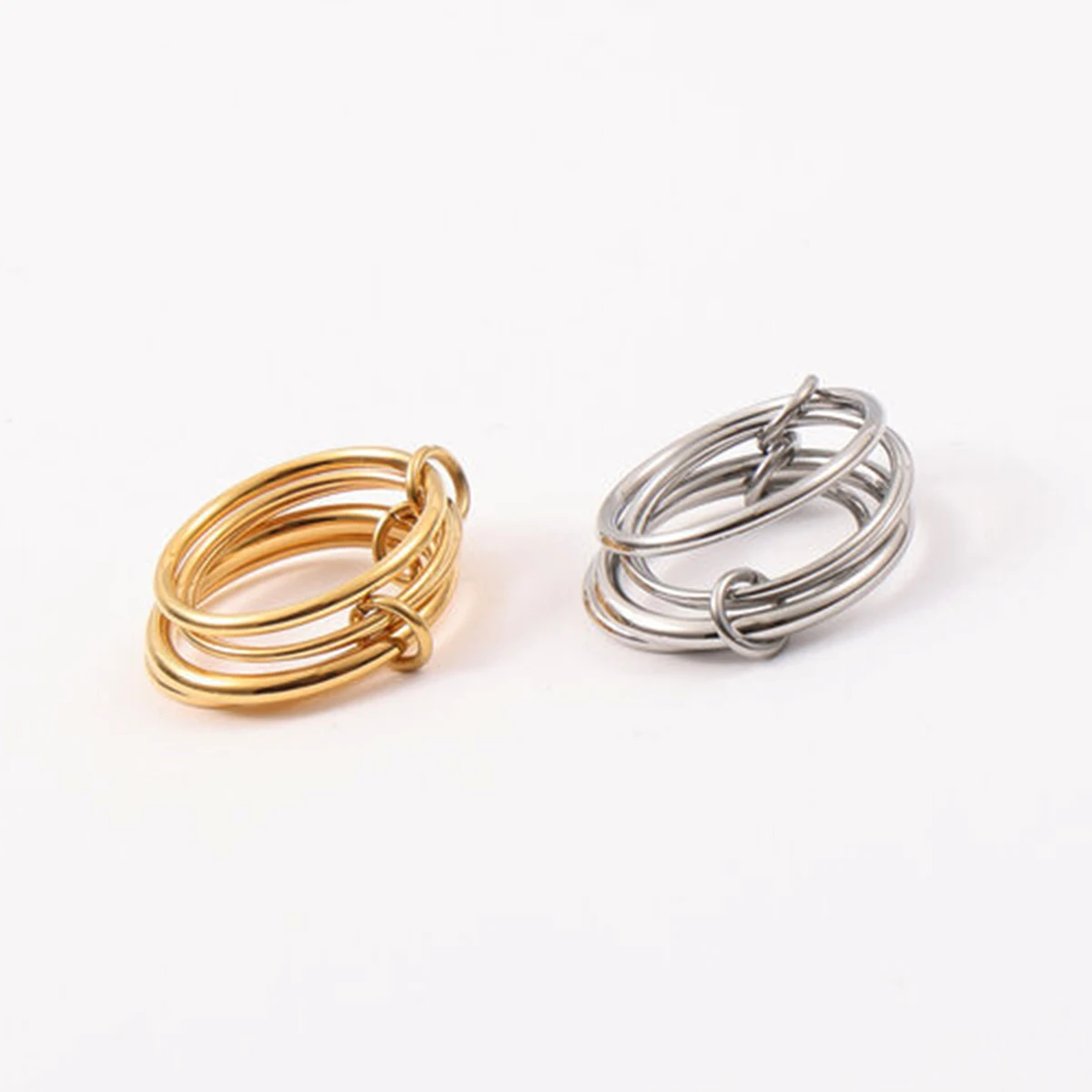 New High End Pvd Wholesale Waterproof&No Fade Designer Multi-layer Circle Link Stainless Steel Finger Ring for Women
