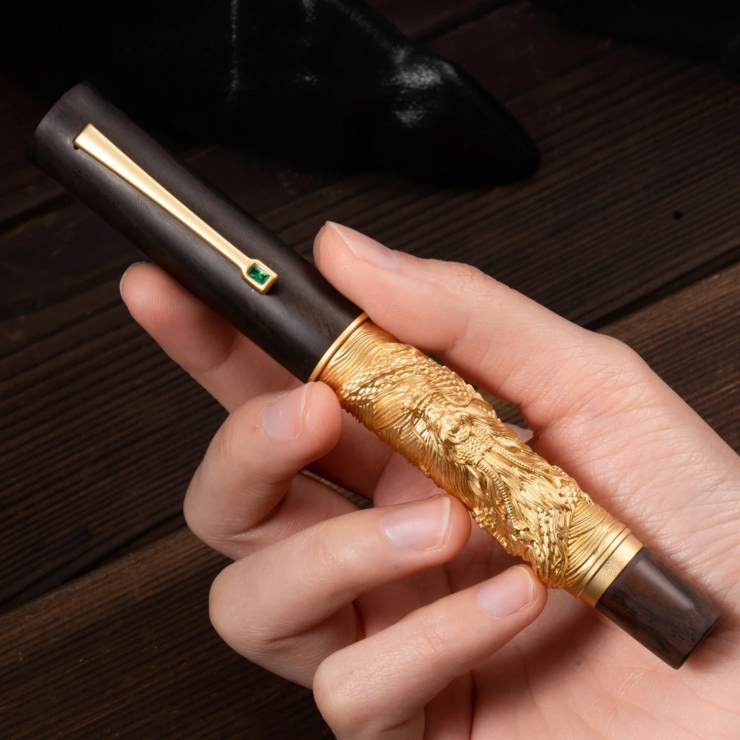 Hongdian N24 Dragon Year Limited Fountain Pen EF/F Nib,  Golden Stereoscopic Carving Writing Gift Pen