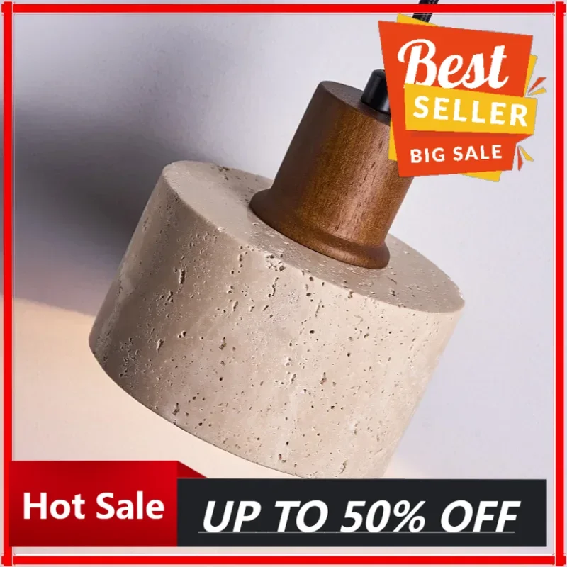 

【Быстрая доставка】Желтый травертин, подвесные светильники, столовая, гостиная, деревянная проволока, регулируемый домашний декор, подвесной светильник, светодиодные лампы