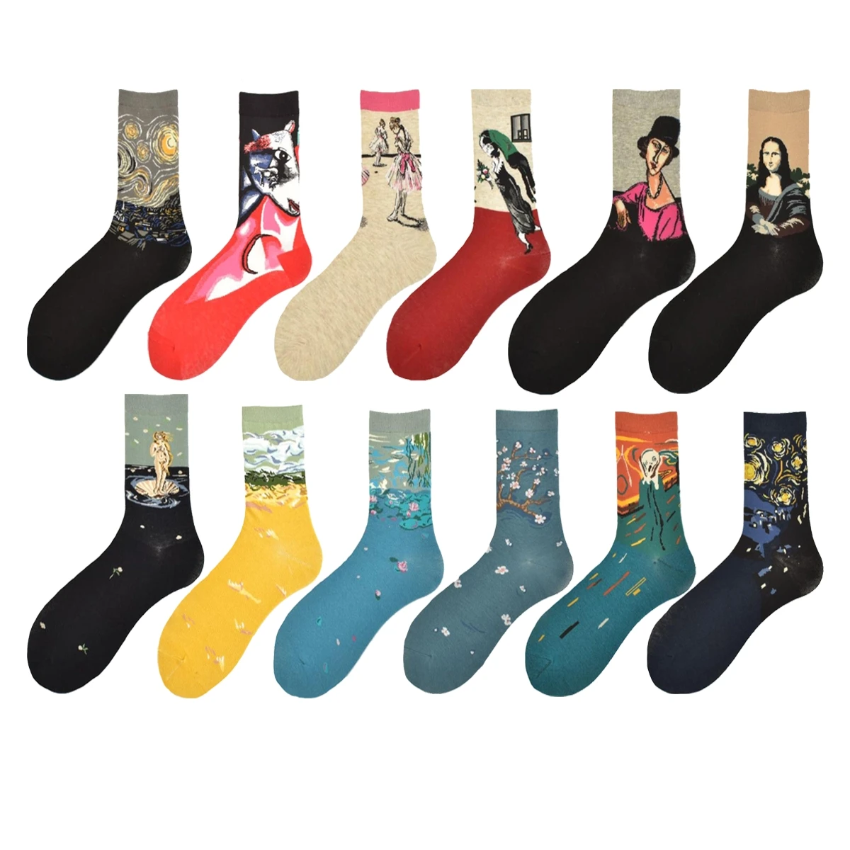 

MYORED 5 pairs of random men's autumn and winter personality retro world famous painting series in the tube socks