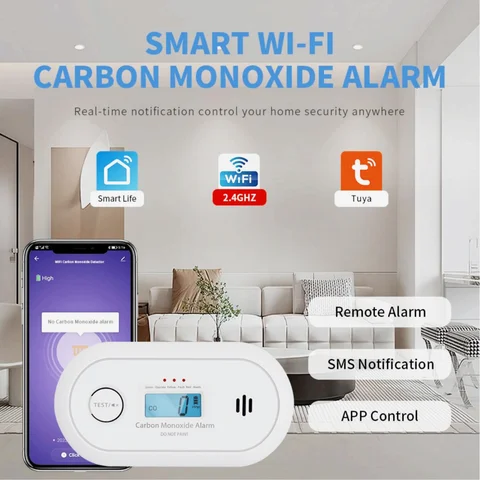 Tuya 스마트 앱을 갖춘 일산화탄소 감지기, WiFi 2.4GHz, 긴 수명의 리튬 배터리, EN50291-1:2018, VC22WR