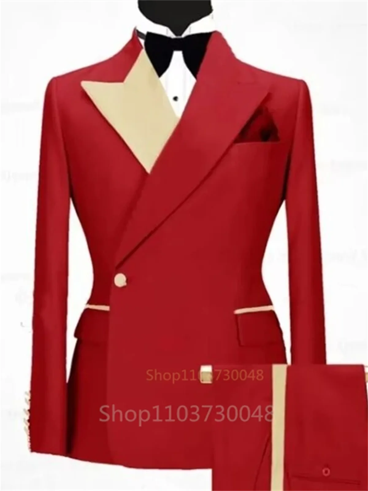 2 Pieces Formal Men\'s Wedding Suit Double Breasted Peak Lapel Blazer Red/Green Daily Dinner Prom Business Tuxedo(Jacket+Pants)