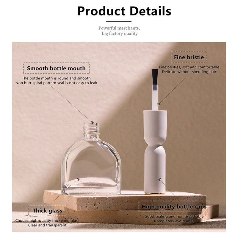 13ml Mini Nail Polish Glass Bottle With Brushes Empty Nail Gel Packaging Container Refillable Cosmetic Pot Manicure Oil Dispens