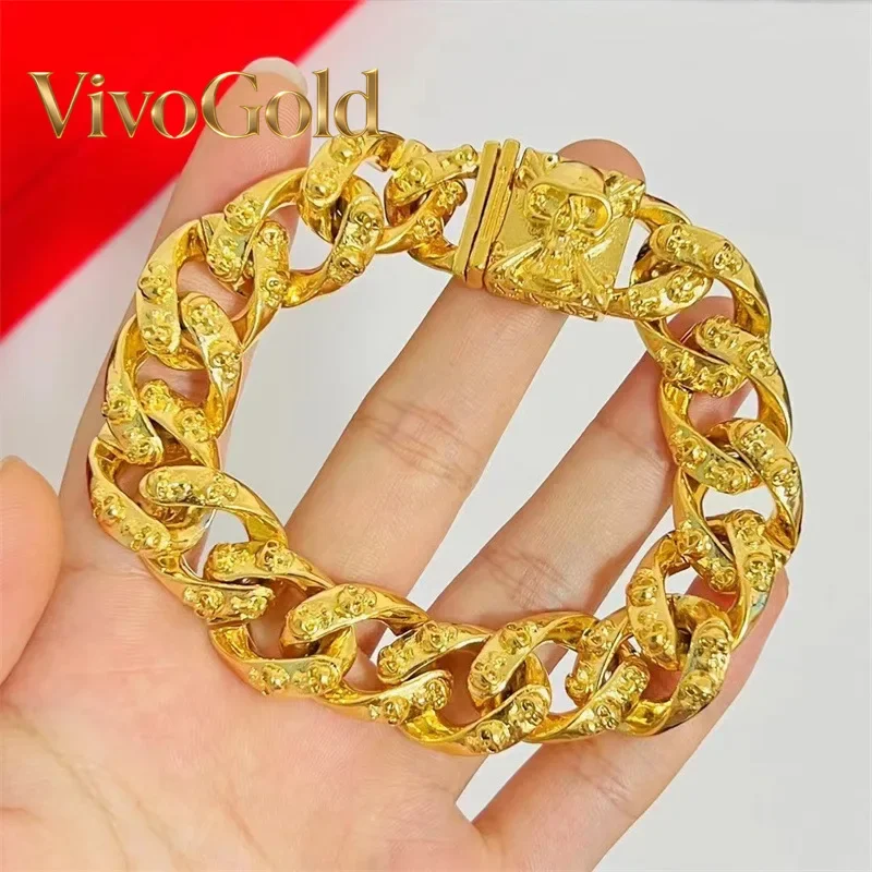 

VivoGold9999 24K Real Gold Skull Cuban Bracelet Men's Boss Bracelet Personalized Trendy Horse Whip Clamping Hand Dress