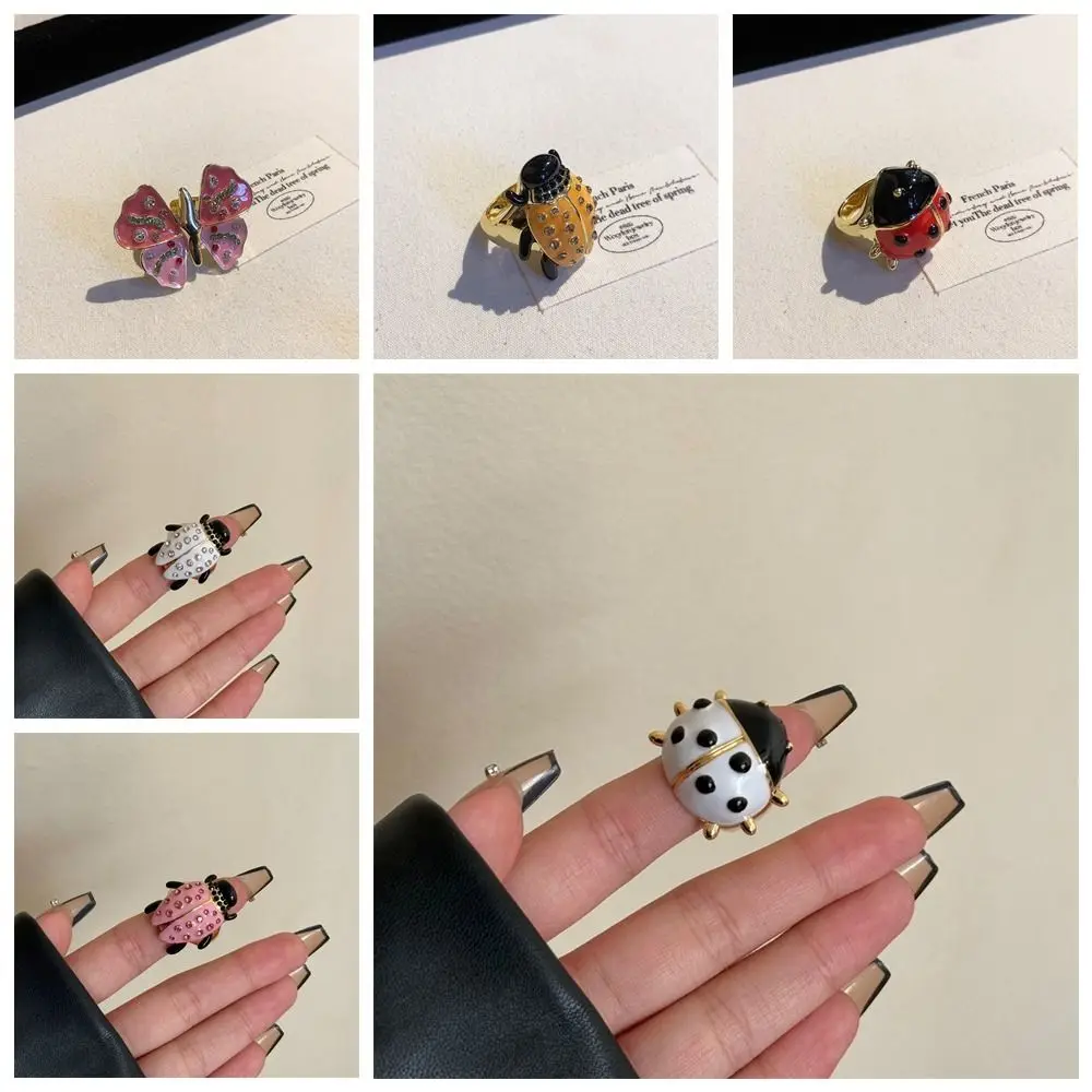 Anello geometrico per olio a goccia di insetti Accessori per gioielli Anello per pittura in stile coreano Anello in smalto grosso con design di minoranza a farfalla