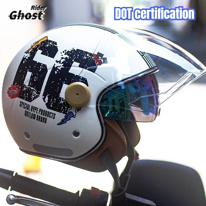

DOT Certification Lightweight Vintage Motorcycle Helmet with Dual Visor Motorbike Riding 3/4 Open Half Helmet Retro Casco Moto