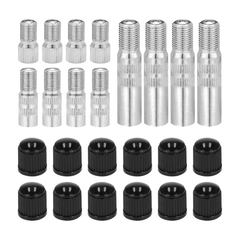 Tire Inflation Access Extension Adapters, Threaded Metal Stem Extenders with Covers, 3 Lengths for Pressure Checks and H9EE