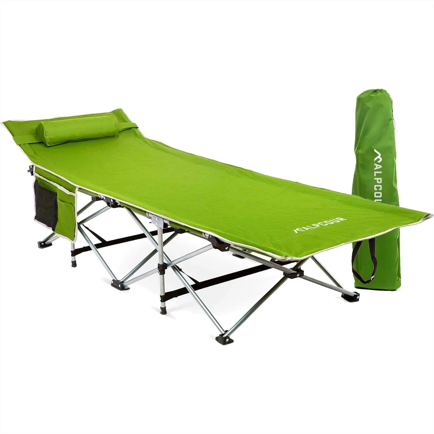 

Folding Camping Cot for Adults, Heavy Duty Single Bed with Pillow, Portable Lightweight 300Lbs Capacity
