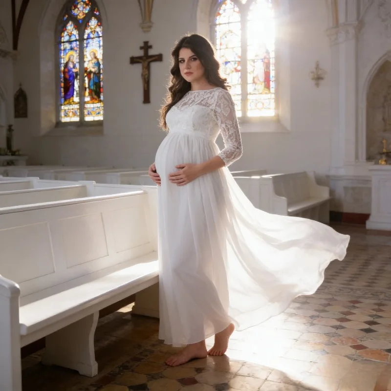 

Элегантное платье макси с кружевными деталями Длинное платье для беременных для особых случаев Вечерняя одежда