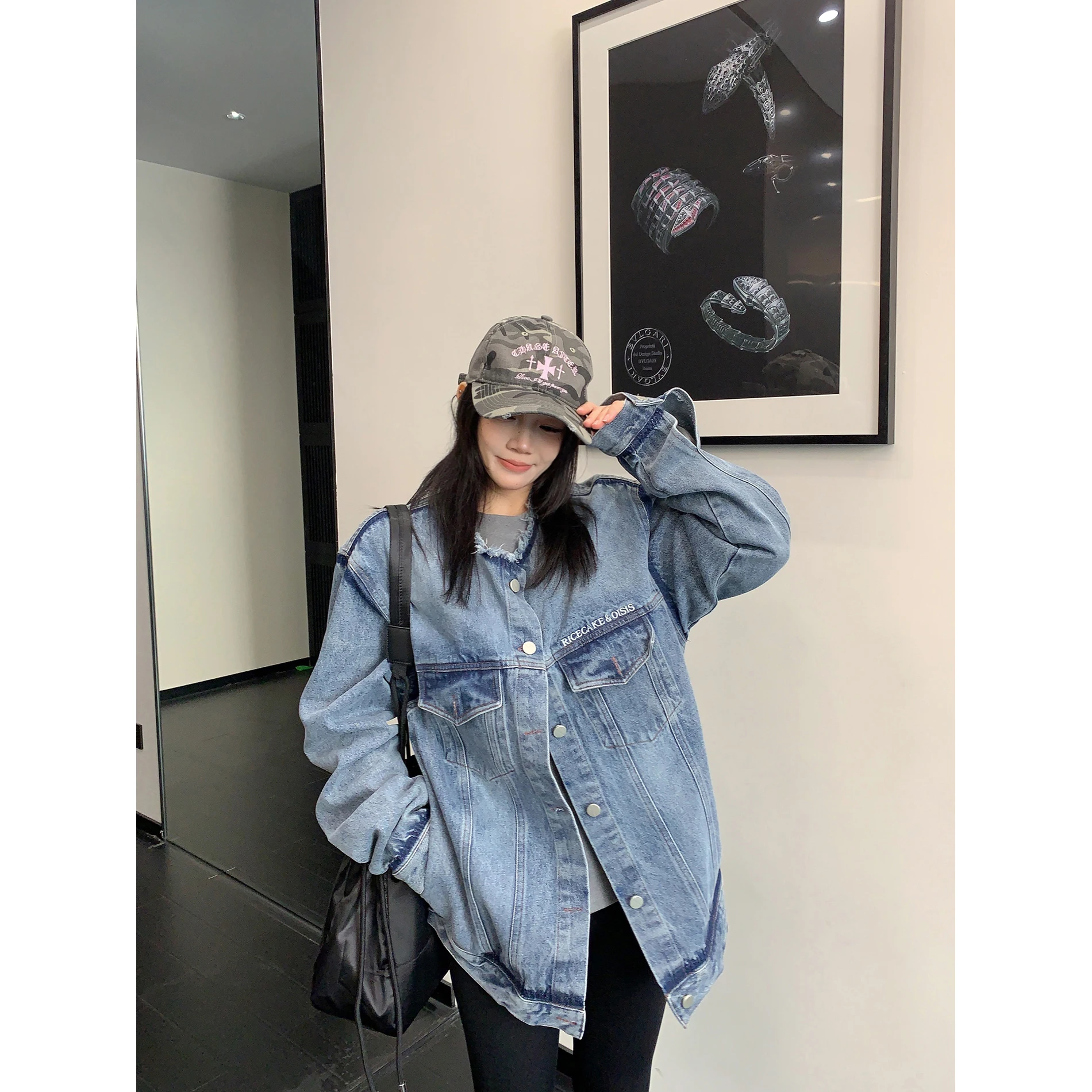 

Waed Vintage round Ne Denim Jaet New Arrival Spring 2026 Oisis Brand Women's Faion Retro Sle Long Sve Cotton Coat