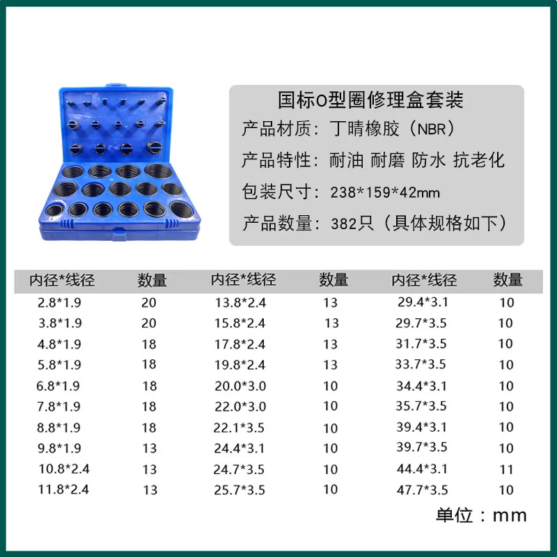 طقم إصلاح حلقة O NBR - أختام مقاومة للزيت/المياه للحنفيات/السباكة/قطع غيار السيارات، 380 قطعة بأحجام متنوعة