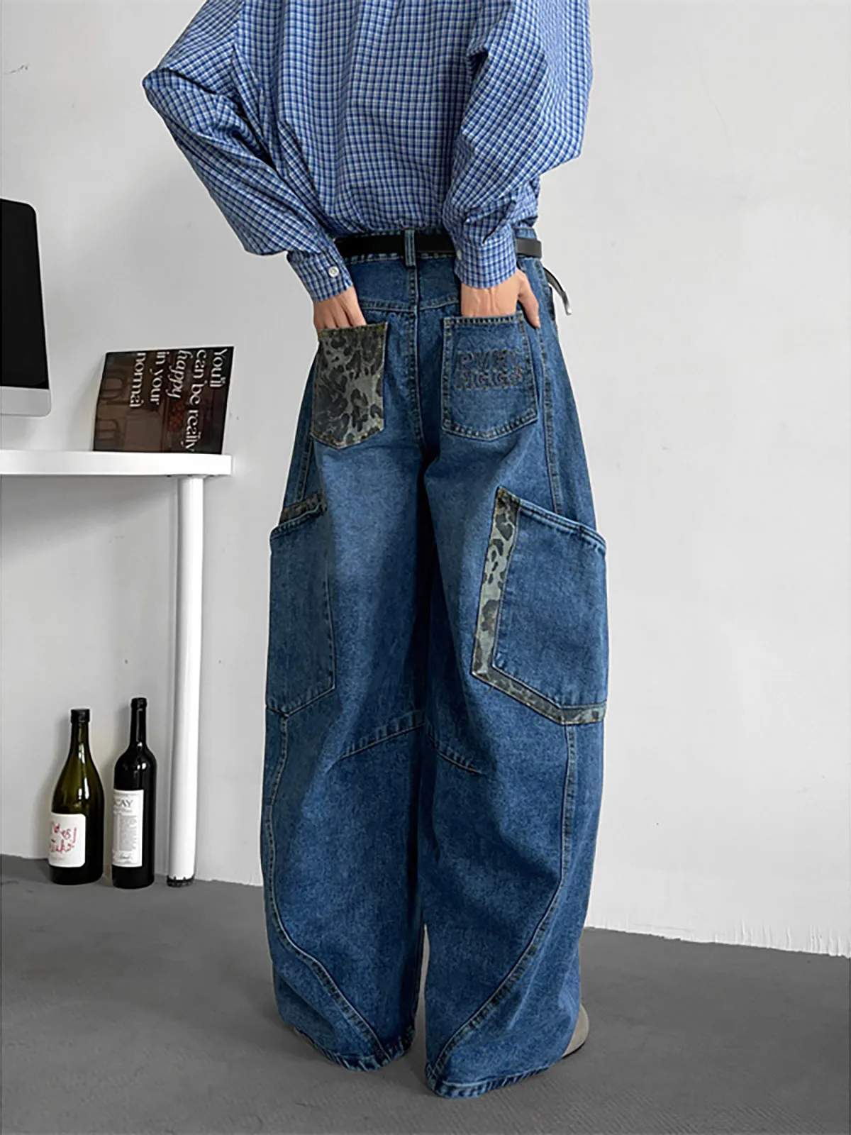 American Spliced Leopard Print Knife  Jeans Men Women Slimming Deconstructed Cleanfit Design Sensation Floor Length Pants