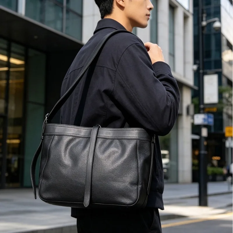 Fashion Men Crossbody Bag Luxury Soft Leather Hobos Men Shoulder Bags Large Capacity Commuter Travel Totes Crossbody Bag Unisex