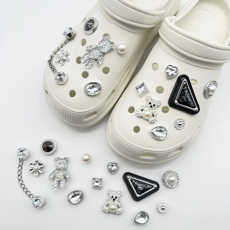

Подвеска для обуви Crocs DIY, мультяшный жемчужный медведь, цепочка из бисера, украшения для обуви, аксессуары, подвески для сабо, сумка Bogg, шлепанцы, сандалии