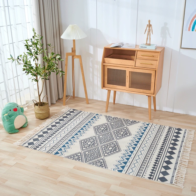 Retro Ethnic Style Bedroom Carpet Bedside Simple Boho Floor Mats 120x180cm Nordic Living Room Coffee Table Cotton And Linen Rug